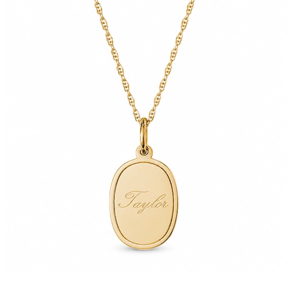 Name and Engraved Message Oval Necklace in Sterling Silver with 14K Gold Plate - 18"