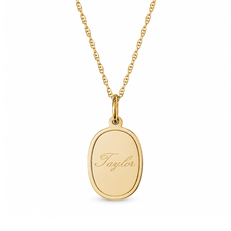 Main Image 1 of Name and Engraved Message Oval Necklace in Sterling Silver with 14K Gold Plate - 18"