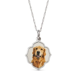 Photo and Engraved Message Quatrefoil Necklace in Sterling Silver - 18"