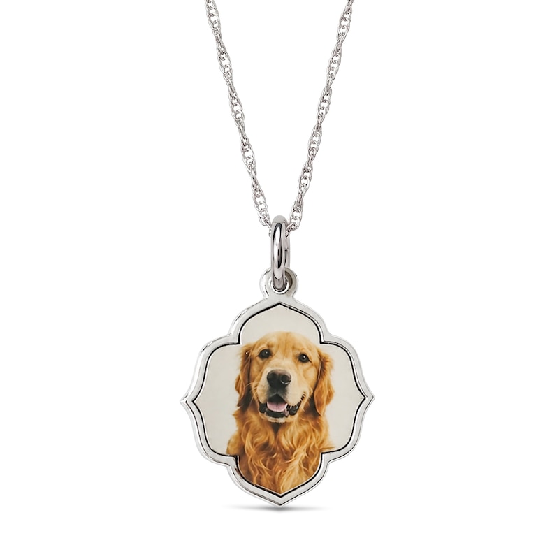 Main Image 1 of Photo and Engraved Message Quatrefoil Necklace in Sterling Silver - 18"