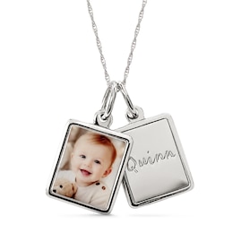 Photo and Name Engravable Double Charm Necklace in Sterling Silver - 18"