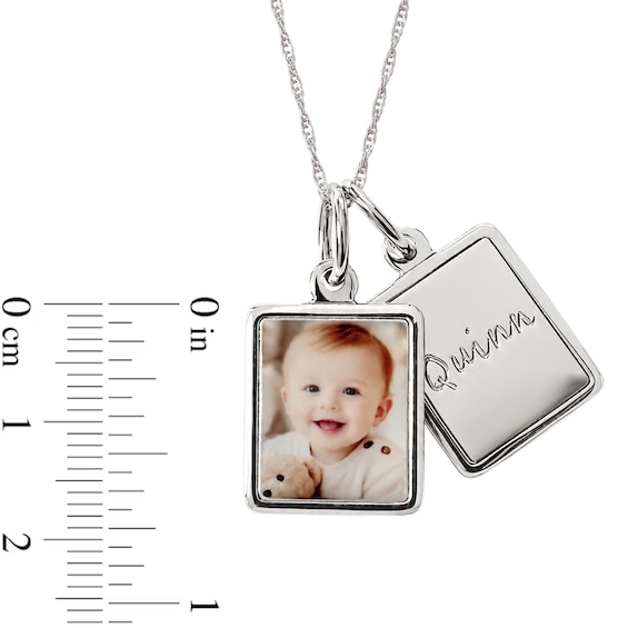 Photo and Name Engravable Double Charm Necklace in Sterling Silver - 18"