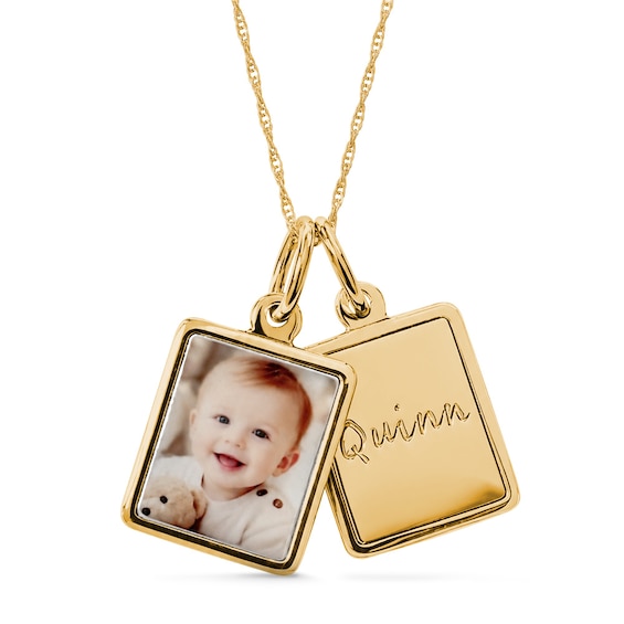 Photo and Name Engravable Double Charm Necklace in Sterling Silver with 14K Gold Plate - 18"