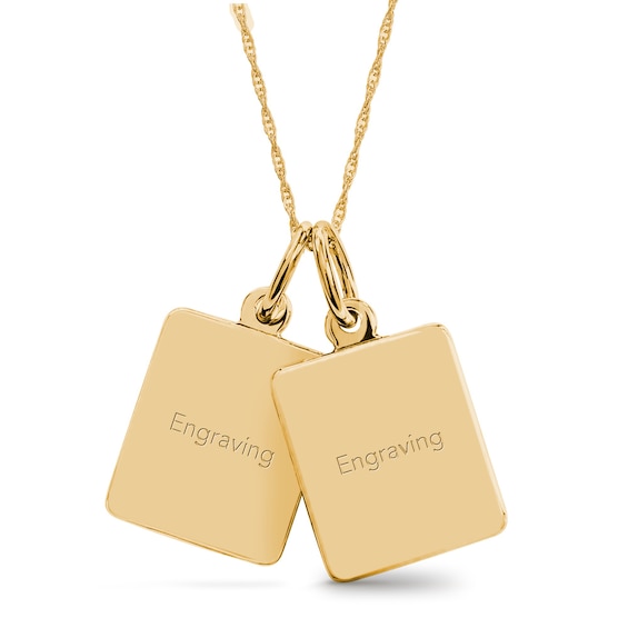 Photo and Name Engravable Double Charm Necklace in Sterling Silver with 14K Gold Plate - 18"