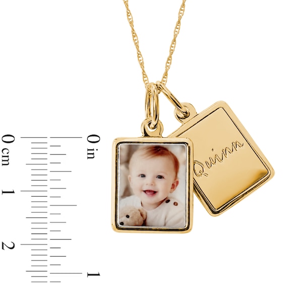 Photo and Name Engravable Double Charm Necklace in Sterling Silver with 14K Gold Plate - 18"