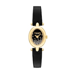 Ladies' Coach Sammy Crystal Accent Gold-Tone IP Stainless Steel Watch with Black Dial and Leather Strap (14504739)