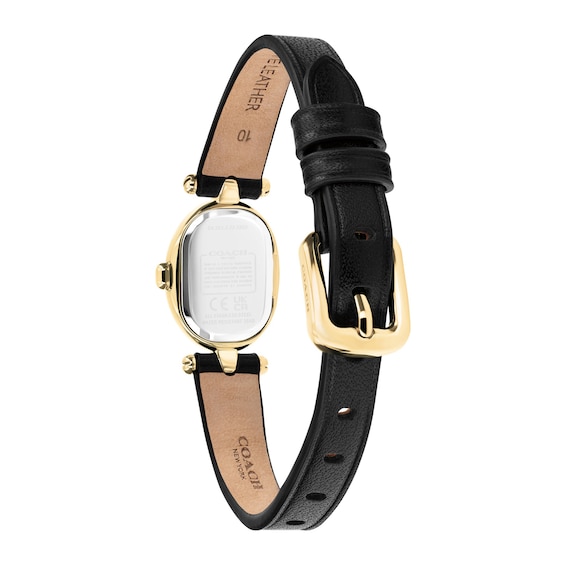 Ladies' Coach Sammy Crystal Accent Gold-Tone IP Stainless Steel Watch with Black Dial and Leather Strap (14504739)