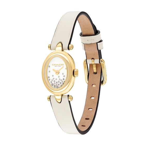 Ladies' Coach Sammy Crystal Accent Gold-Tone IP Stainless Steel Watch with Ivory Dial and Cream Leather Strap (14504740)