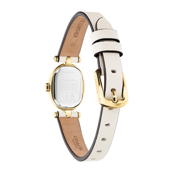 Ladies' Coach Sammy Crystal Accent Gold-Tone IP Stainless Steel Watch with Ivory Dial and Cream Leather Strap (14504740)