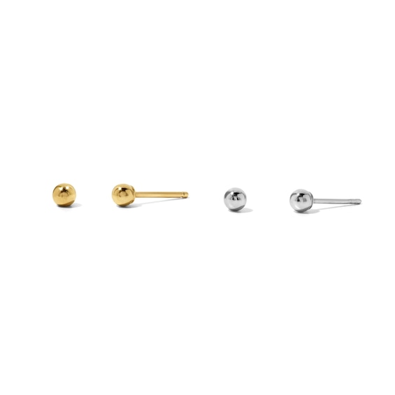 3.0mm Ball Stud Earrings Set in Hollow 10K Gold and 10K White Gold