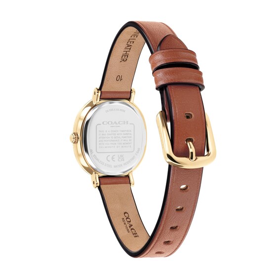Ladies' Coach Harlow Gold-Tone IP Stainless Steel Watch with Silver-Tone Dial and Brown Leather Strap (14504725)