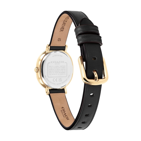 Ladies' Coach Harlow Gold-Tone IP Stainless Steel Watch with Silver-Tone Dial and Black Leather Strap (Model: 14504726)