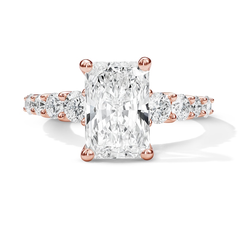 Main Image 1 of Classic Harmony 3-3/4 CT. T.W. Certified Radiant-Cut Lab-Grown Diamond Engagement Ring in 14K Rose Gold (F/VS2)