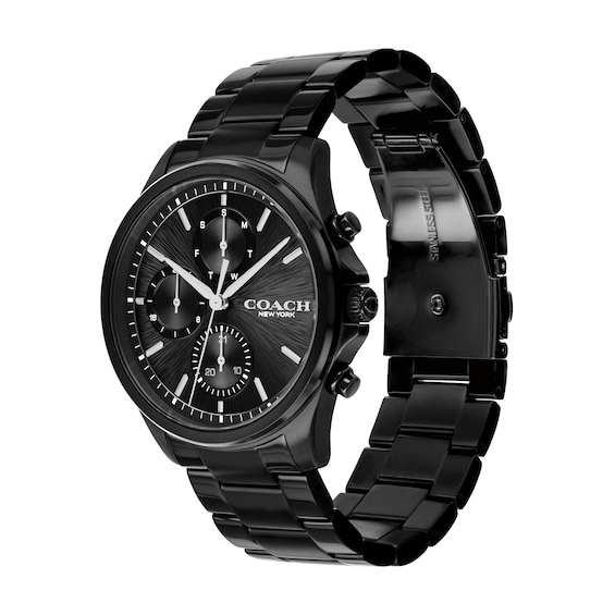 Men's Coach Oliver Black IP Stainless Steel Chronograph Watch with Black Dial (14602778)