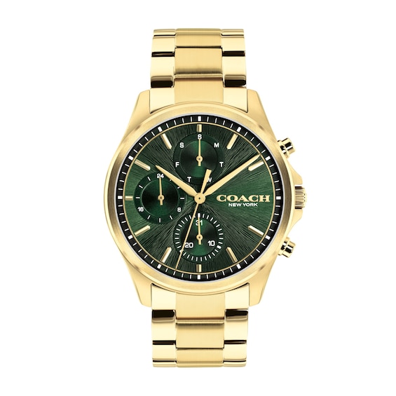Men's Coach Oliver Gold-Tone Stainless Steel Chronograph Watch with Green Dial (Model: 14602779)