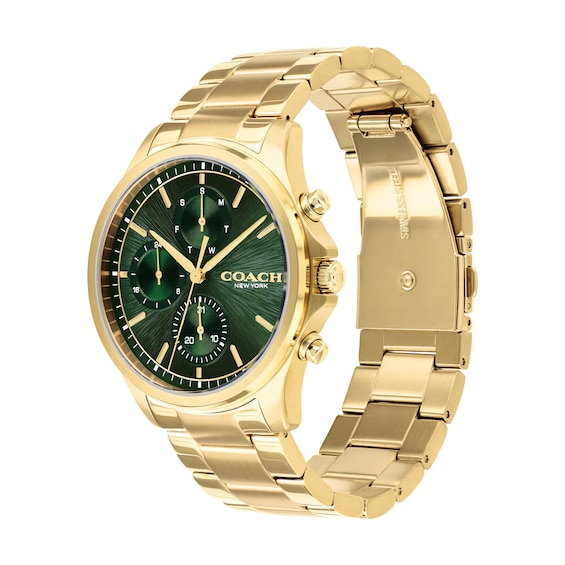 Men's Coach Oliver Gold-Tone Stainless Steel Chronograph Watch with Green Dial (Model: 14602779)