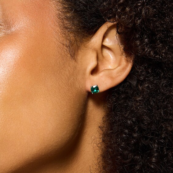 Cushion-Cut Lab-Created Emerald and White Lab-Created Sapphire Necklace, Stud Earrings, and Ring Set in Sterling Silver