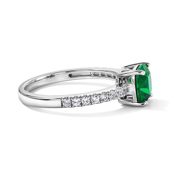 Cushion-Cut Lab-Created Emerald and White Lab-Created Sapphire Necklace, Stud Earrings, and Ring Set in Sterling Silver