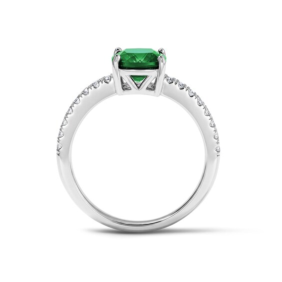 Cushion-Cut Lab-Created Emerald and White Lab-Created Sapphire Necklace, Stud Earrings, and Ring Set in Sterling Silver