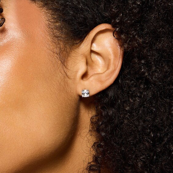 Cushion-Cut White Lab-Created Sapphire Necklace, Stud Earrings, and Ring Set in Sterling Silver