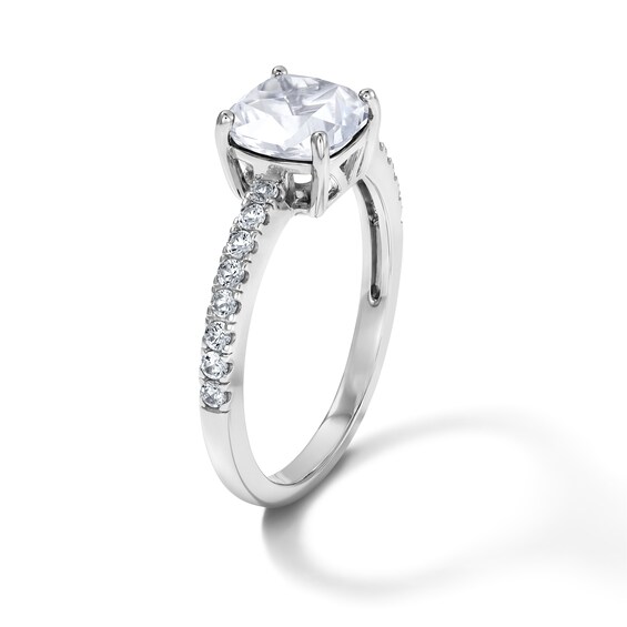 Cushion-Cut White Lab-Created Sapphire Necklace, Stud Earrings, and Ring Set in Sterling Silver