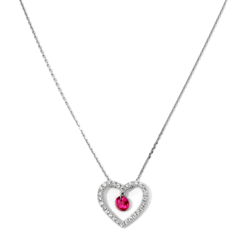 Main Image 1 of Lab-Created Ruby and 0.23 CT. T.W. Lab-Grown Diamond Heart Necklace in Sterling Silver (F/VS2) - 18"