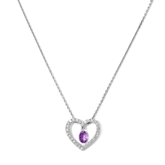 Amethyst and 1/4 CT. T.w. Lab-Grown Diamond Heart Necklace in Sterling Silver (F/Vs2) - 18"