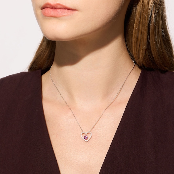 Amethyst and 1/4 CT. T.w. Lab-Grown Diamond Heart Necklace in Sterling Silver (F/Vs2) - 18"