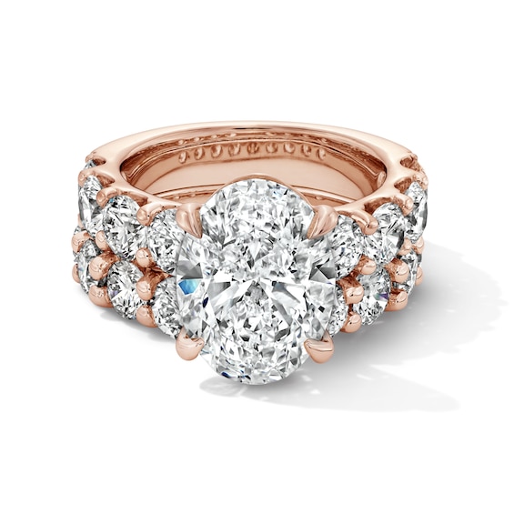 Grand Opulence 10 CT. T.w. Certified Oval Lab-Grown Diamond Bridal Set in 14K Rose Gold (F/Vs2)