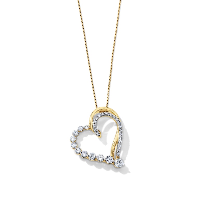 Main Image 1 of 1/2 CT. T.W. Diamond Graduated Tilted Heart Necklace in 10K Gold - 18"