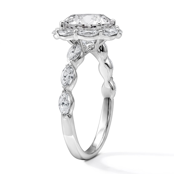 Romantic Petal 4 CT. T.w. Certified Lab-Grown Diamond Frame Engagement Ring in 14K White Gold (F/Vs2)
