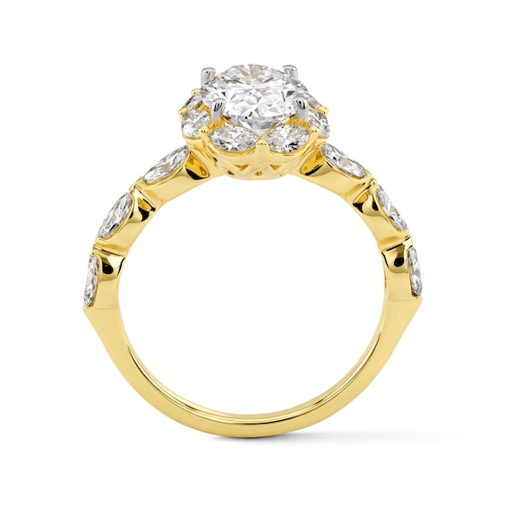 Romantic Petal 3 CT. T.w. Certified Oval Lab-Grown Diamond Frame Engagement Ring in 14K Gold (F/Vs2)