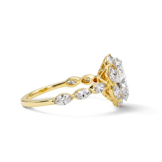 Romantic Petal 3 CT. T.w. Certified Oval Lab-Grown Diamond Frame Engagement Ring in 14K Gold (F/Vs2)