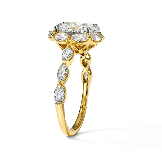 Romantic Petal 3 CT. T.w. Certified Oval Lab-Grown Diamond Frame Engagement Ring in 14K Gold (F/Vs2)