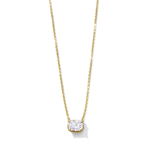 1/2 CT. T.W. Certified Cushion-Cut Lab-Grown Diamond East-West Solitaire Necklace in 10K Gold (F/VS2) - 18"
