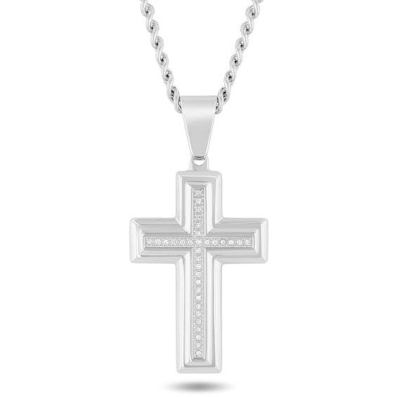 1/10 CT. T.W. Diamond Cross Pendant in Stainless Steel - 24"
