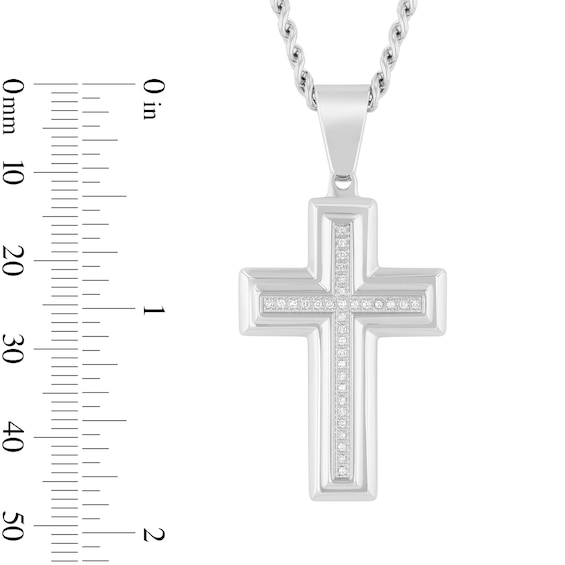 1/10 CT. T.w. Diamond Cross Pendant in Stainless Steel - 24"
