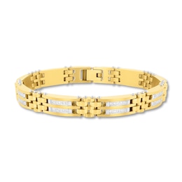 1/2 CT. T.W. Diamond Link Bracelet in Yellow Ion-Plated Stainless Steel - 8.75"