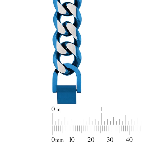 14.0mm Two-Tone Curb Chain Bracelet in Stainless Steel with Blue Ion Plate - 9"
