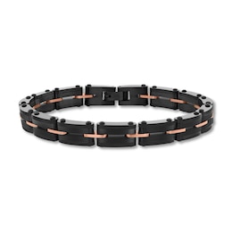 Two-Tone Link Bracelet in Black and Rose Ion-Plated Stainless Steel - 8.5"