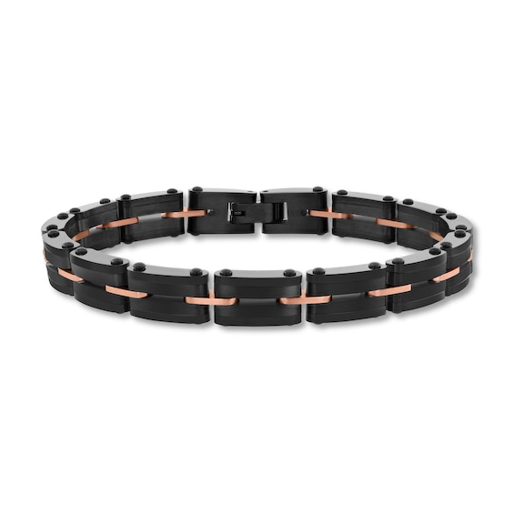 Two-Tone Link Bracelet in Black and Rose Ion-Plated Stainless Steel - 8.5"
