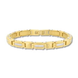 1/4 CT. T.W. Diamond Link Bracelet in Yellow Ion-Plated Stainless Steel - 8.5"