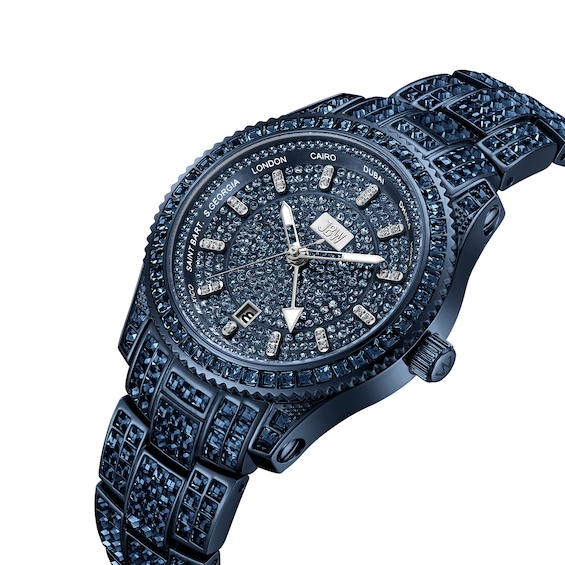 Men's Jbw® Jet Setter Blue IP Stainless Steel Bracelet Watch with Navy Blue Crystal Dial (Model: J6413A)