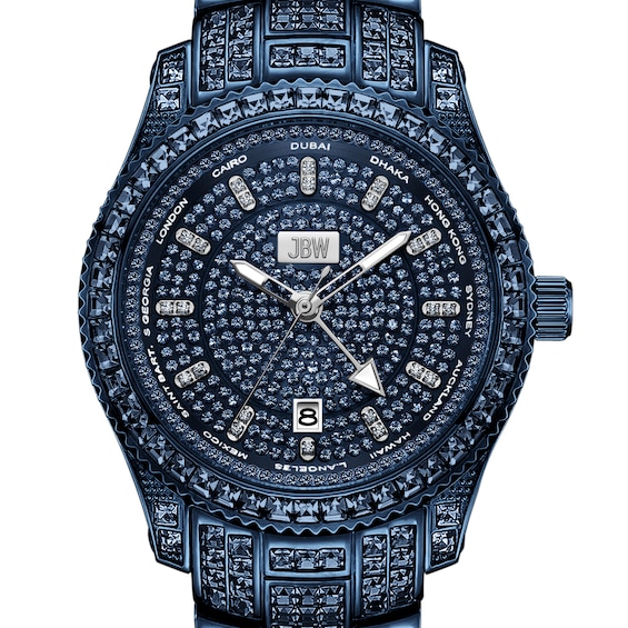 Men's Jbw® Jet Setter Blue IP Stainless Steel Bracelet Watch with Navy Blue Crystal Dial (Model: J6413A)