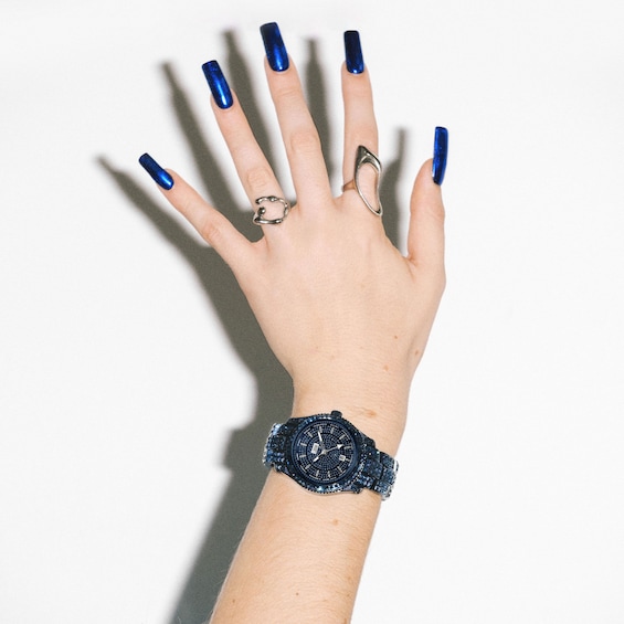 Men's Jbw® Jet Setter Blue IP Stainless Steel Bracelet Watch with Navy Blue Crystal Dial (Model: J6413A)