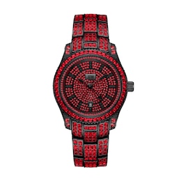 Men's JBW® Jet Setter GMT Ruby Black IP Stainless Steel Watch with Red Crystal Dial (Model: J6413B)