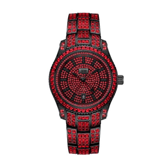 Men's Jbw® Jet Setter GMT Ruby Black IP Stainless Steel Watch with Red Crystal Dial (Model: J6413B)