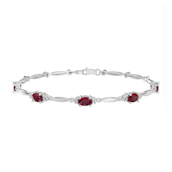 Oval Lab-Created Ruby and Diamond Accent Bracelet in Sterling Silver - 7.25"