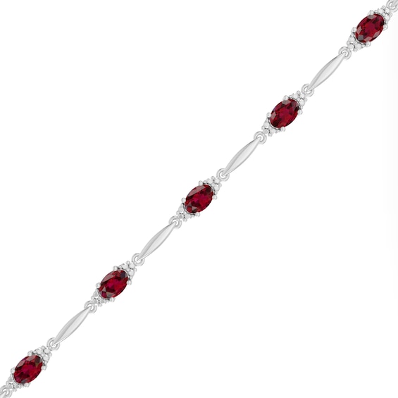 Oval Lab-Created Ruby and Diamond Accent Bracelet in Sterling Silver - 7.25"