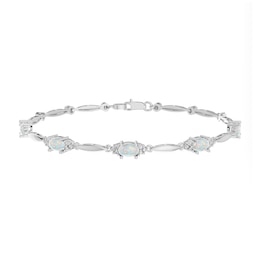 Oval Lab-Created Opal and Diamond Accent Bracelet in Sterling Silver - 7.25"